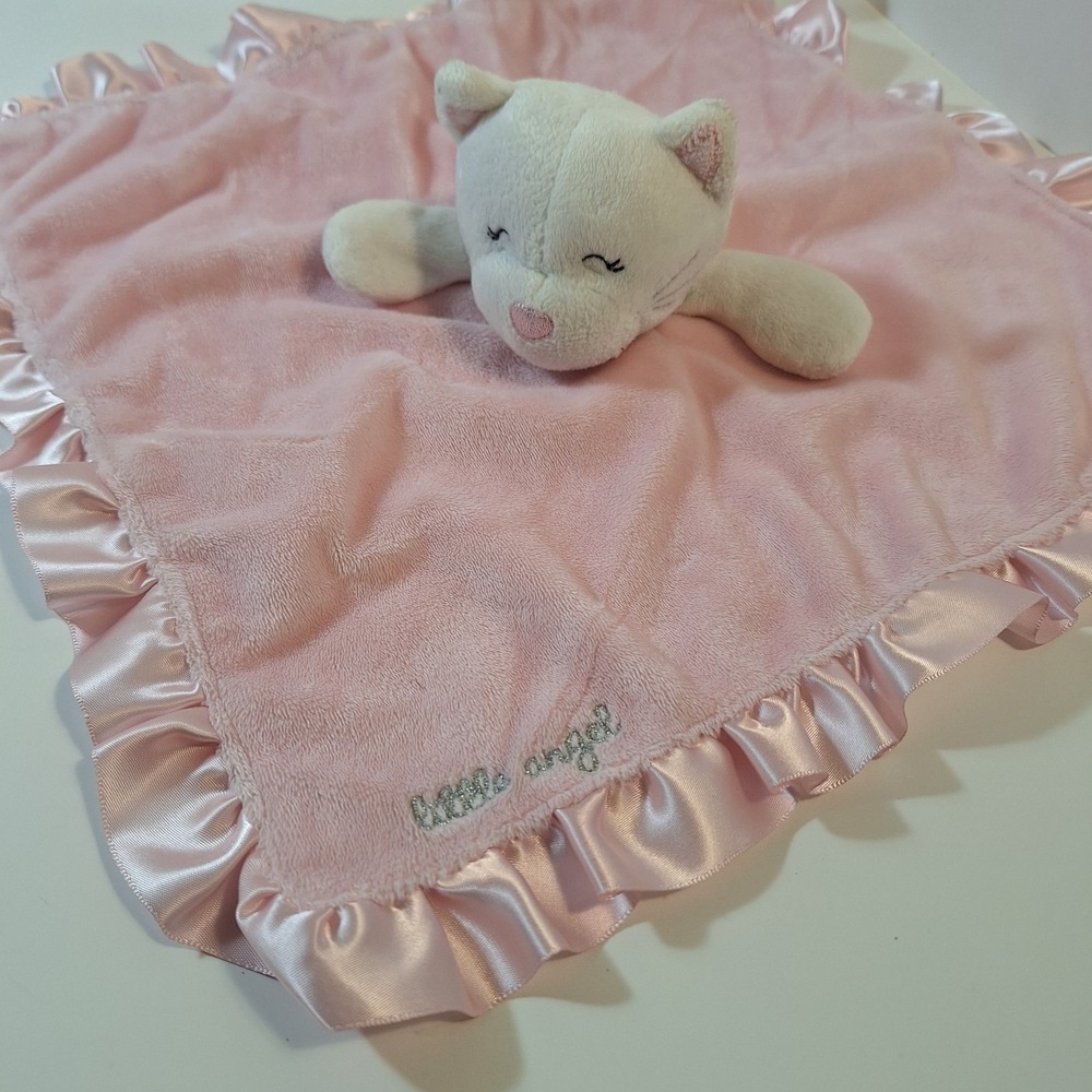 Carters's Baby Lovey Security Blanket Cat Kitten White Pink Satin Trim